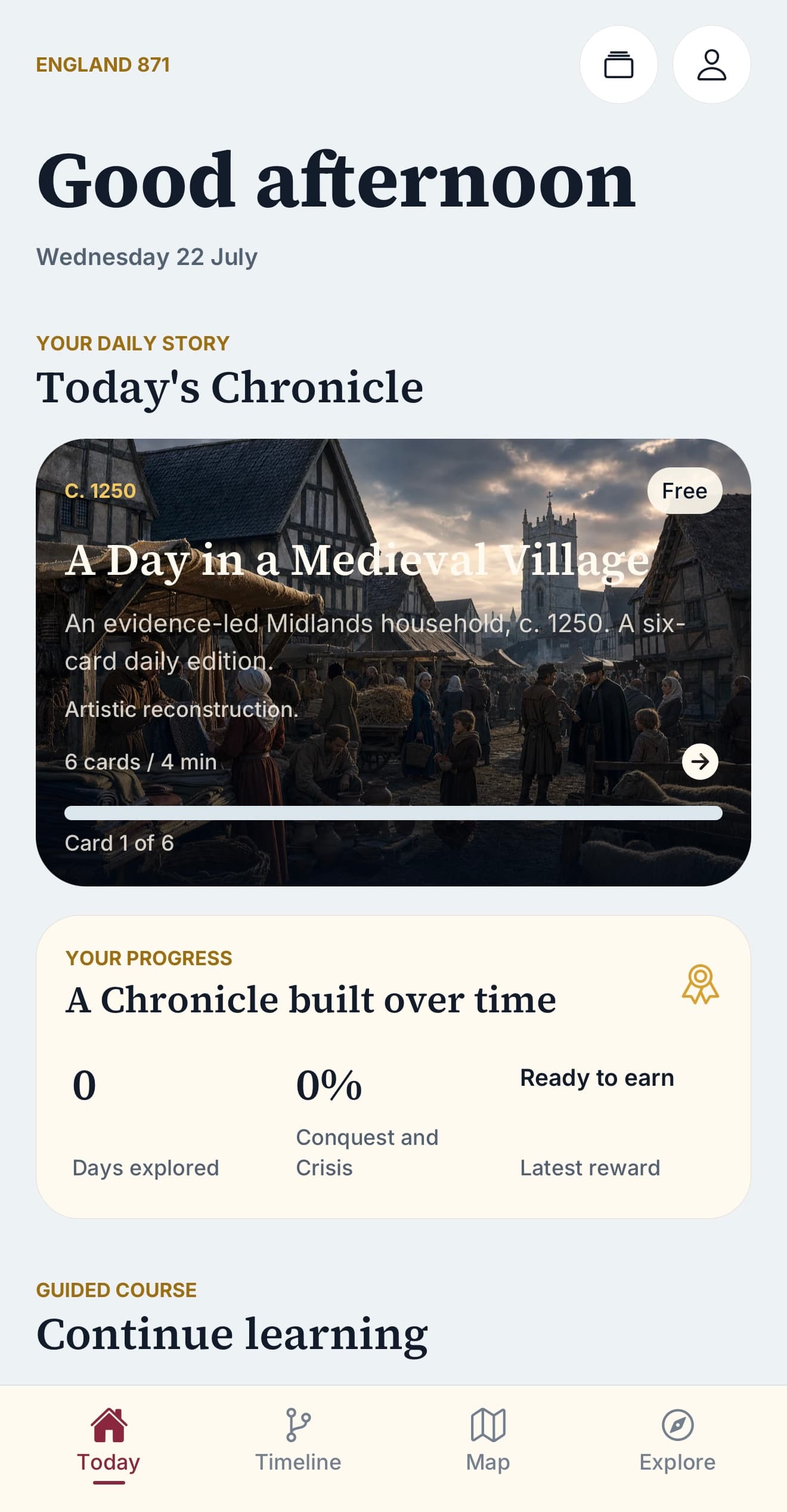 England 871 Today screen showing a daily Chronicle story